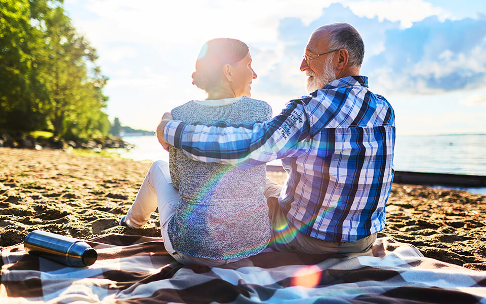 elderly couple at the beach